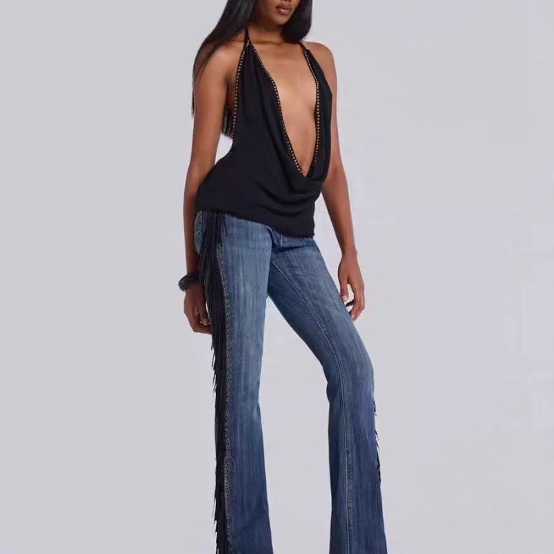 Damer Spidsebesatte Højtaljede Flared Jeans Stilla