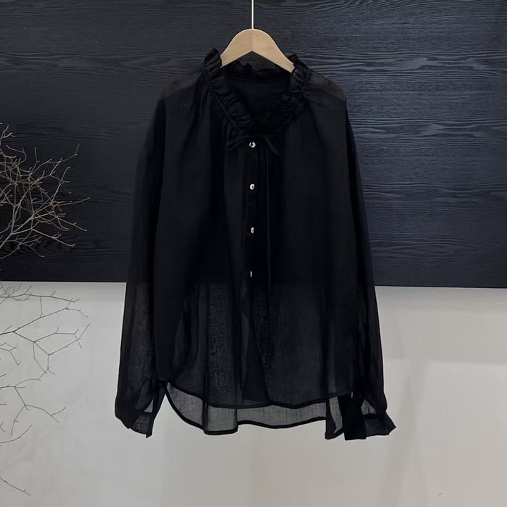 Femme Rynkudskæring Langærmet Bluse med Knapper Stilla