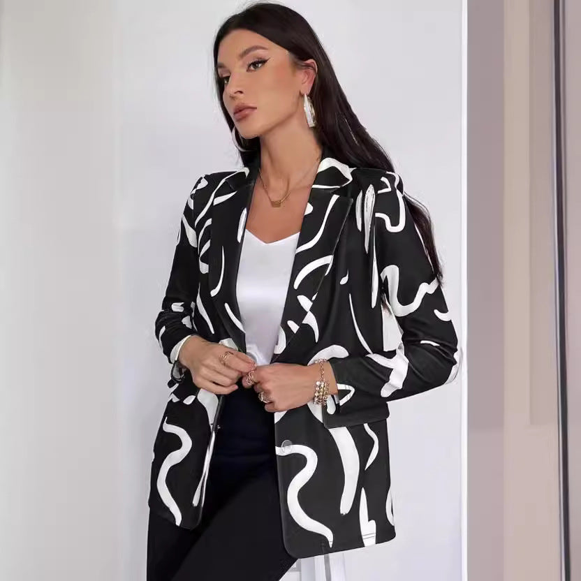 Dame Fashion Blazer med grafisk mønster Stilla