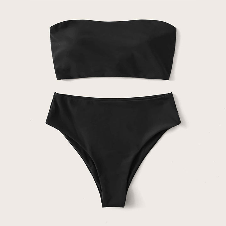 Dame bandeau bikini sæt med høj talje og raffineret bindedetalje Skovae