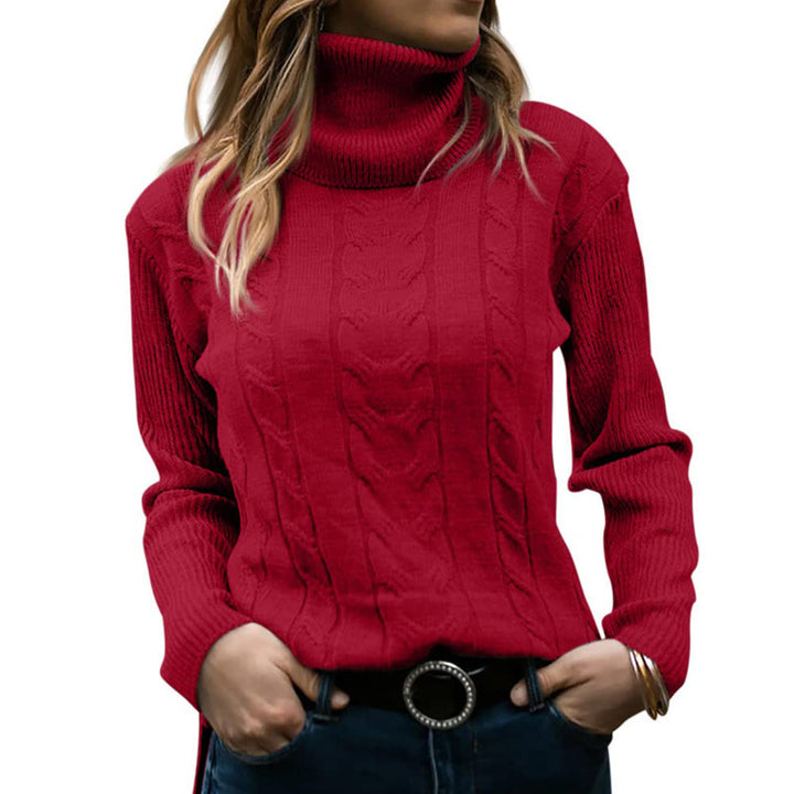 Dame strikpullover med elegant rullekrave og snoningsmønster Stilla