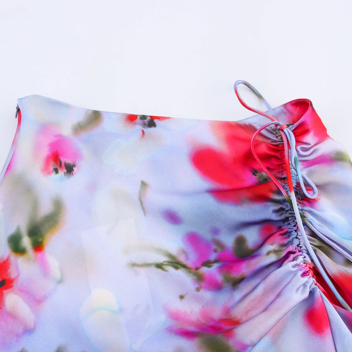 Dame Floral Print Maxi Nederdel med Snøre-Sidedetalje Stilla