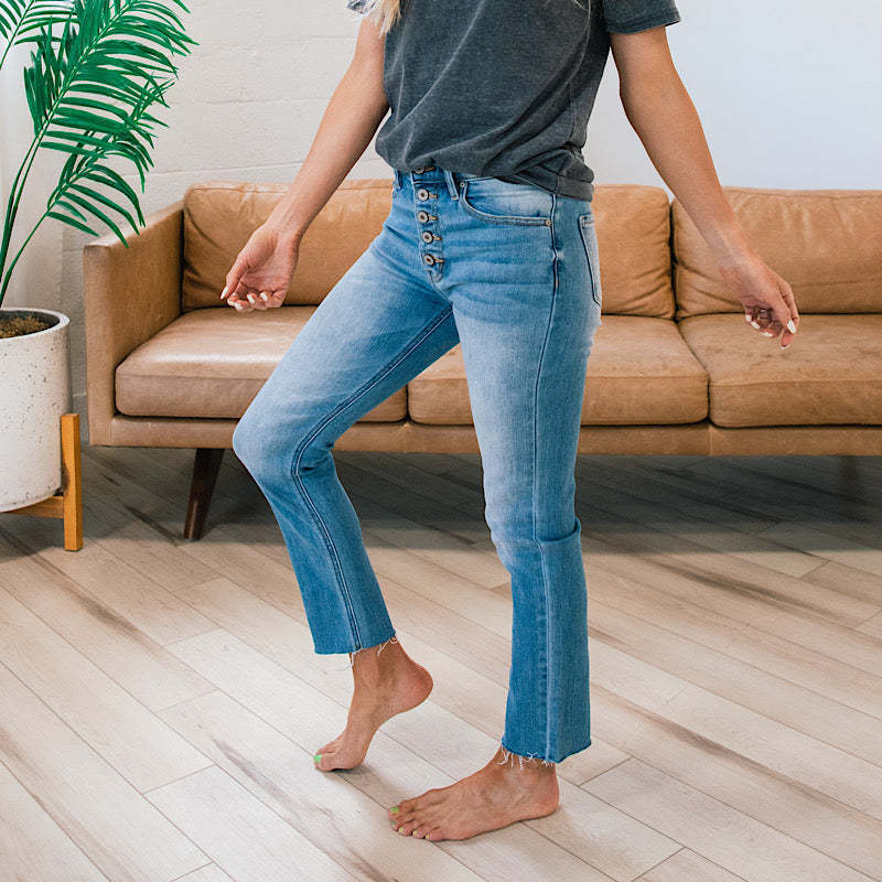 Femme Højtaljede Rivet Knap-Studs Jeans Stilla