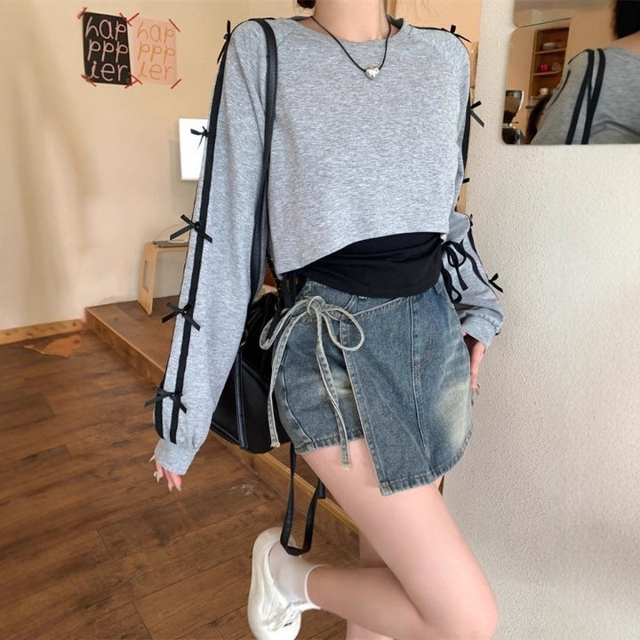 Kvinders afslappede cropped sweatshirt med sidelinning Stilla