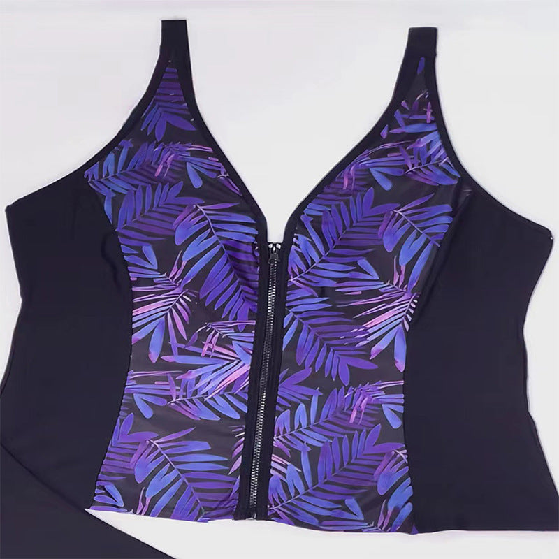 Dame Sporty bikini-sæt med blomsteret lynlås Skovae