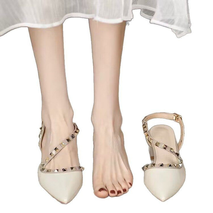 Damer elegante Slingback-pumps med dekorative nitter og komfortabel blokhæl Stilla