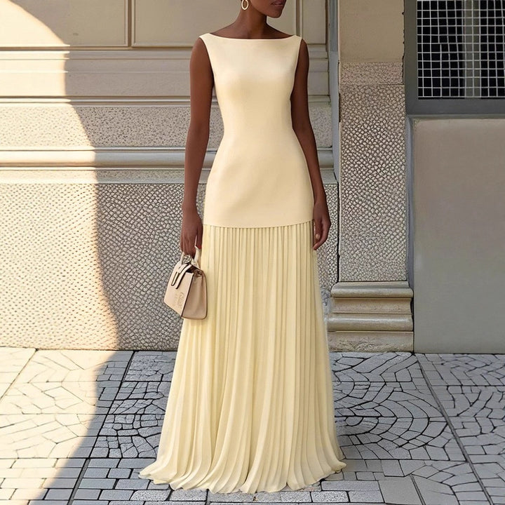 Damer Elegant Maxi Kjole med Højskåret Top og Plisseret Nederdel
