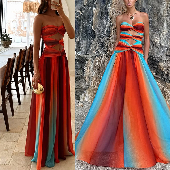 Dame aftenkjole med elegant cut-out design og skinnende farveovergang Stiila