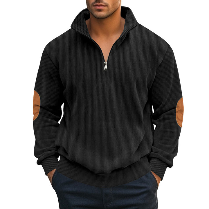 Herrer sportslig sweater med halv lynlås og kontrasterende albue-patches Stilla