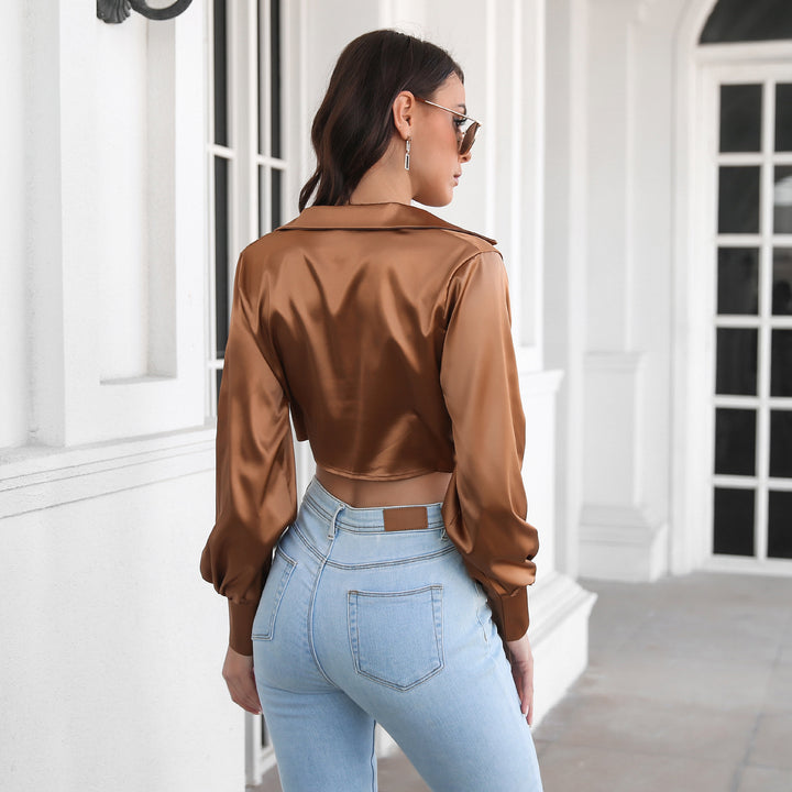 Dame cropped bluse med knudeformet design og voluminøse ærmer Stilla