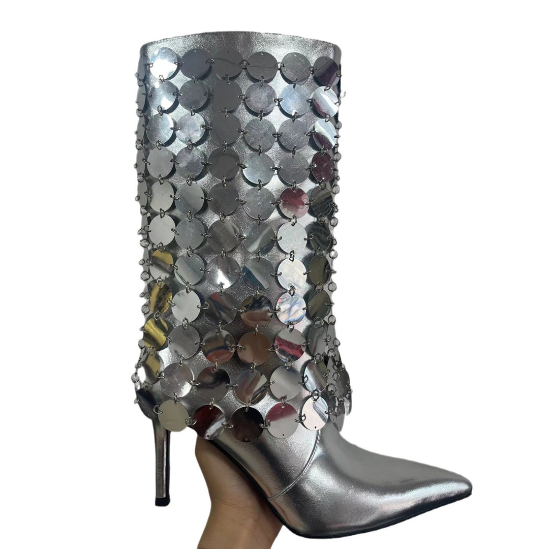 Femme High-Stiletto Metallic Overlay Ankelstøvler Stilla