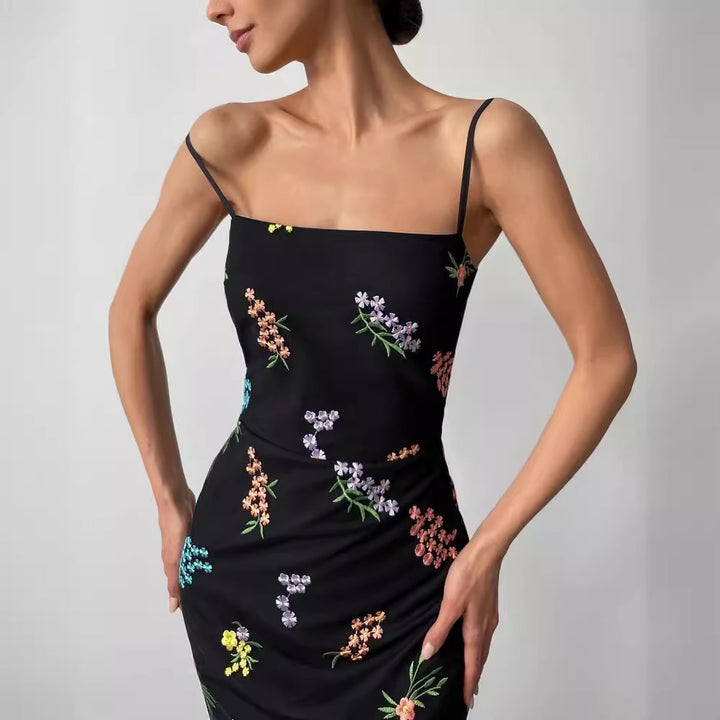 Dame blomsterbroderet sommerkjole Stilla