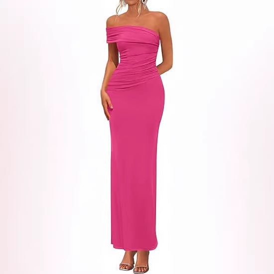 Dame Elegant Maxi Kjole med skuldrene fri design og raffinerede draperinger Skovae