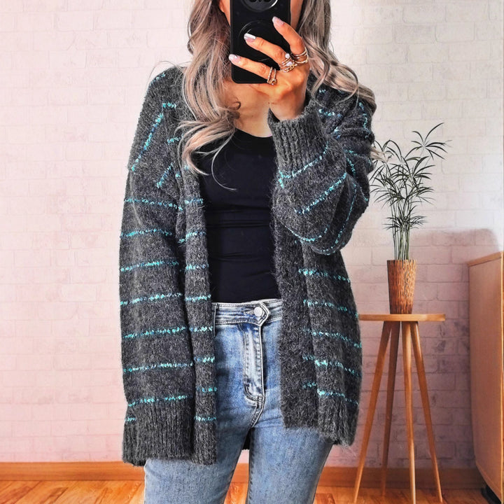 Kvinders hyggelige cardigan med kontraststriber Stilla