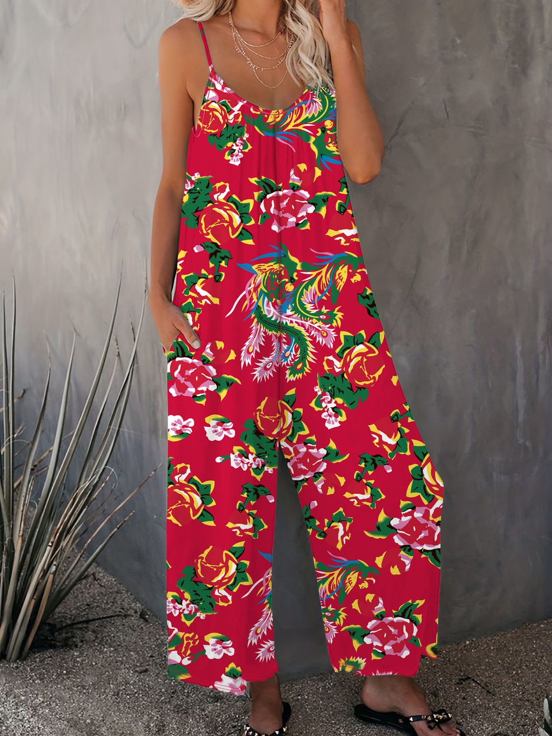 Dame Luftig Jumpsuit med Blomsterprint og Vide Ben Stilla