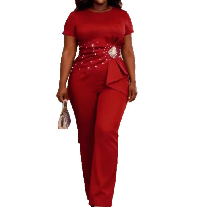 Dame elegant jumpsuit med figursyet silhuet og flæsedetaljer Skovae