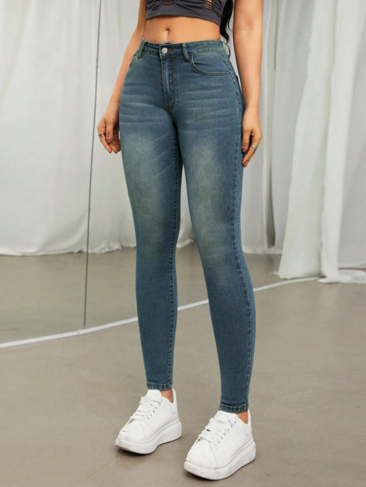Dame Slim Fit Jeans i vintage-look med høj talje og elastisk materiale Stilla