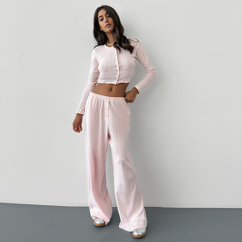 Dame Langærmet Crop-Top med knaplukning og blødt materiale Skovae