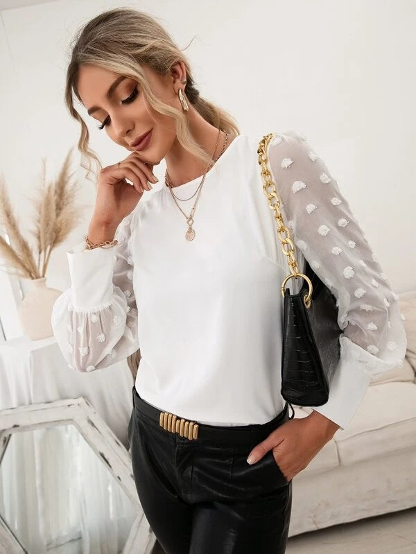 Dame Elegant Puffærme-Top Stilla