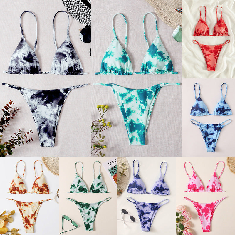 Dame Triangel-Bikini med justerbare stropper og rynker Skovae