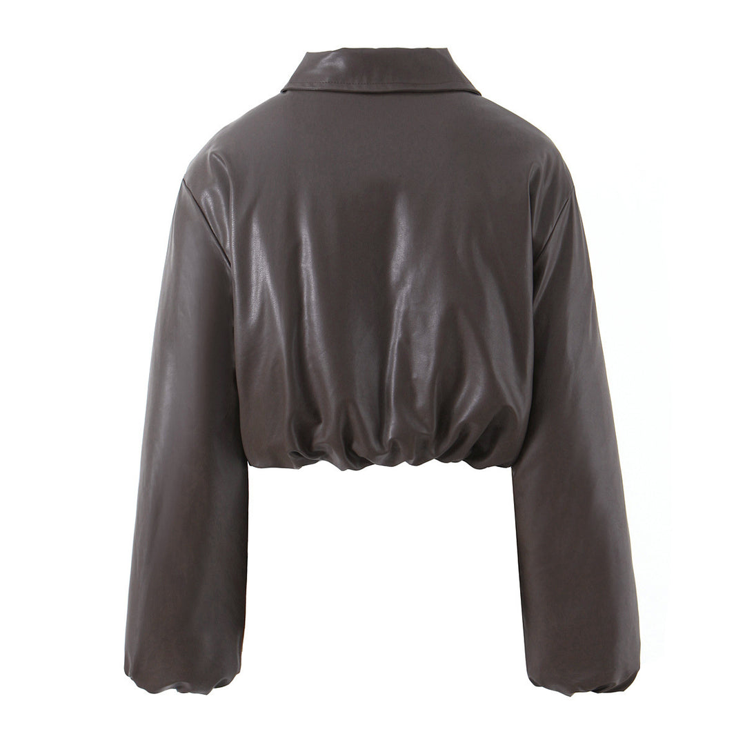 Dame elegant cropped jakke med lynlås og broderet krave Stilla