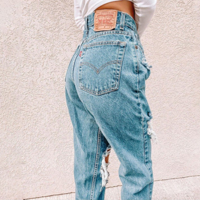 Damer Højtaljede Flækkede Jeans i afslappet Urban-Stil Stilla