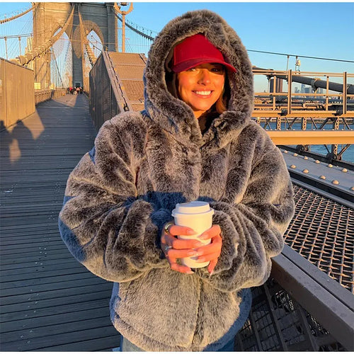 Damer Fluffy Faux Fur Jakke Stilla