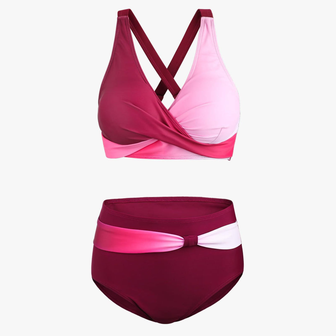 Dame højtaljede bikini-sæt med knyttet overdel og strammende konturer Stilla