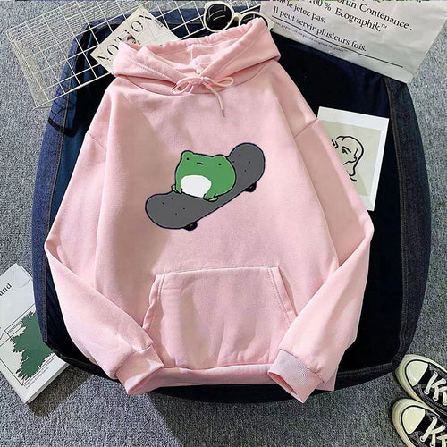 Kvinders hoodie med humoristisk frødesign Skovae