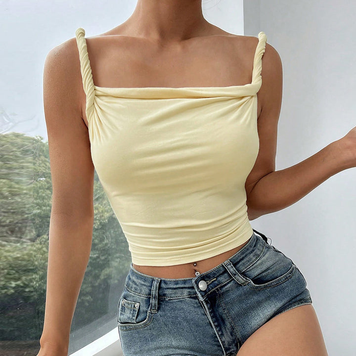 Kvindernes kropsnærende top med stilfuld drapering og off-the-shoulder design Stilla