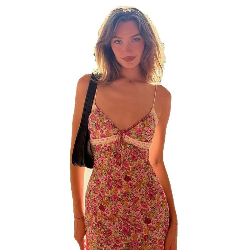 Dame Floral Maxi Kjole med Spaghetti-Remme Stilla