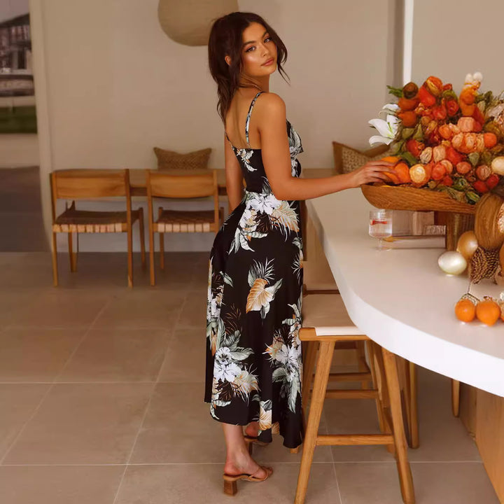 Dame Floral Print Maxi Kjole med sidelæns knude-detalje Stilla