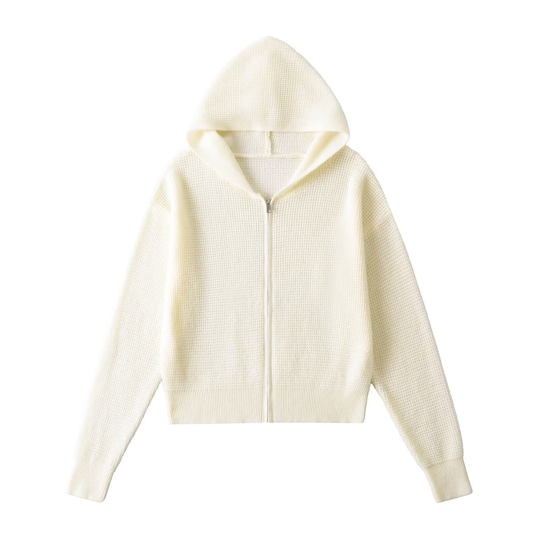 Dame hoodie jakke lavet af blødt strikmateriale med lynlås og moderne design Stilla