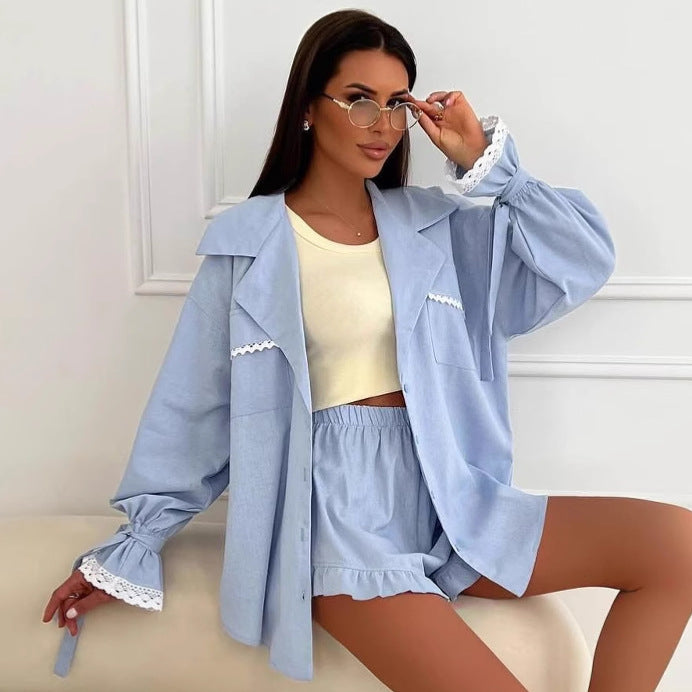 Dame Løs og luftig Bluse-Shorts-Sæt med Rynkedetaljer Stilla