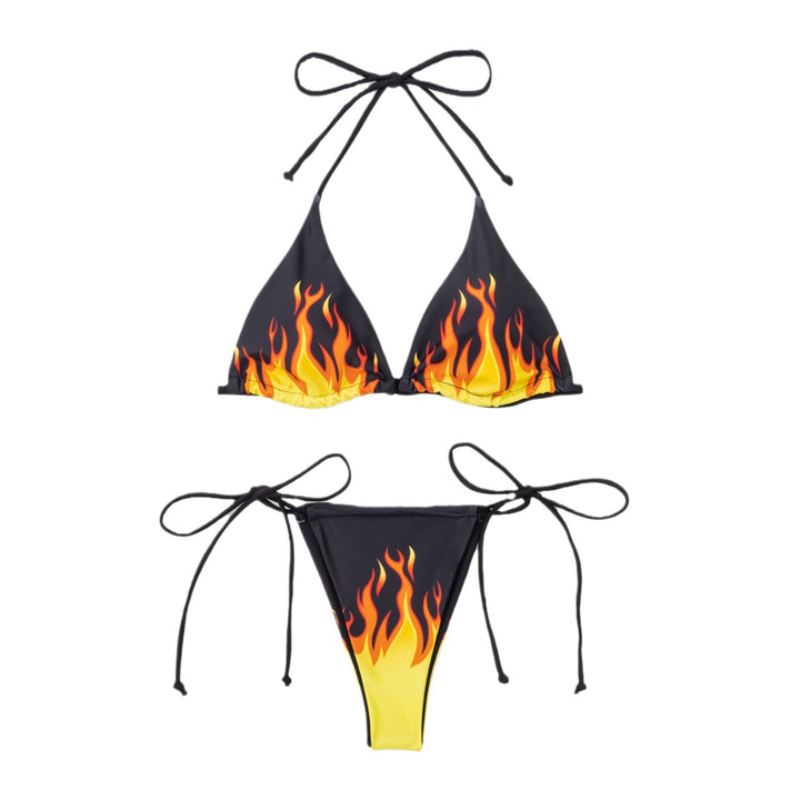 Dame Triangel-Bikini med ildfuld mønster og justerbare bånd Stilla