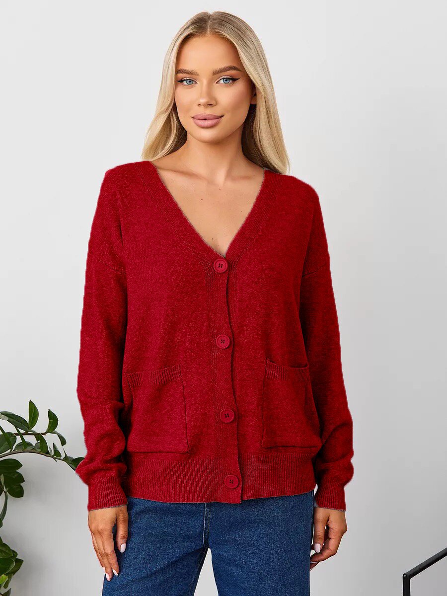 Kvinders chunky strik cardigan med dyb V-hals og praktiske lommer Stilla