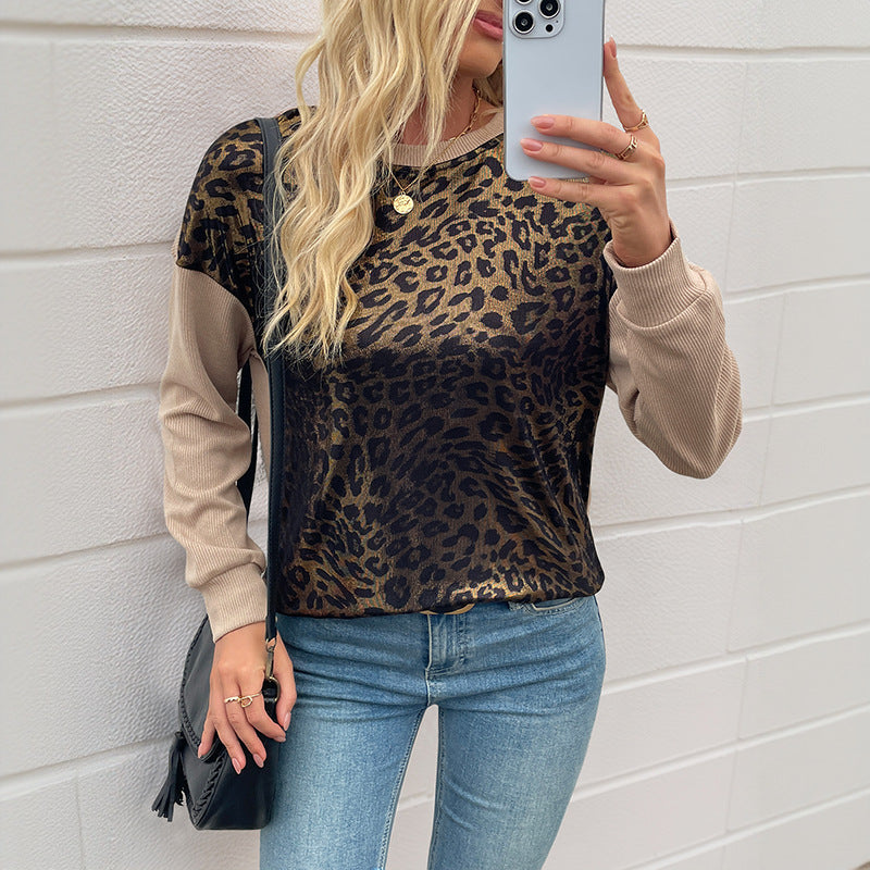 Dames fashionable sweatshirt med dyre leopardmønster og kontrasterende ærmer Stilla