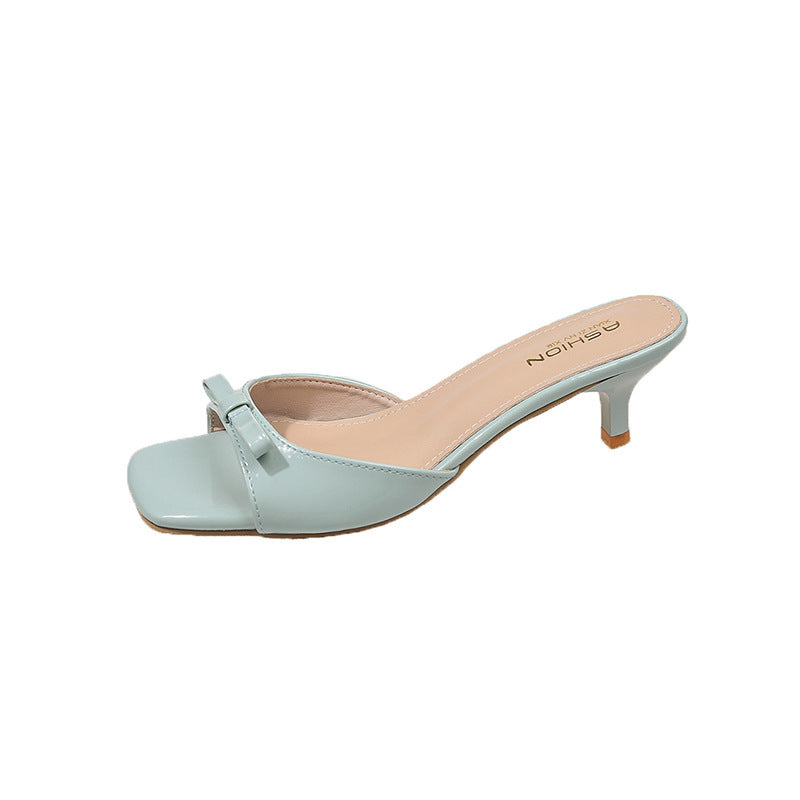 Dame Elegante Åben-Tå Hæle Mules med Sløjfedetalje Stilla