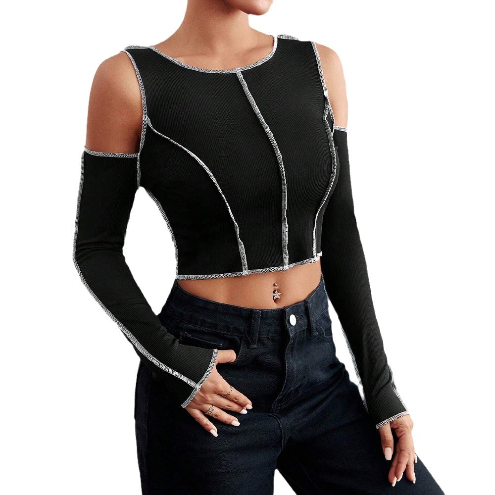 Kvindernes cropped langærmet skjorte med udskårne detaljer og fashionable kontrast Stilla