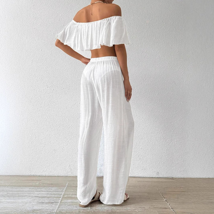 Dame luftig Palazzo-bukser med elastisk talje og off-shoulder bluse Stilla