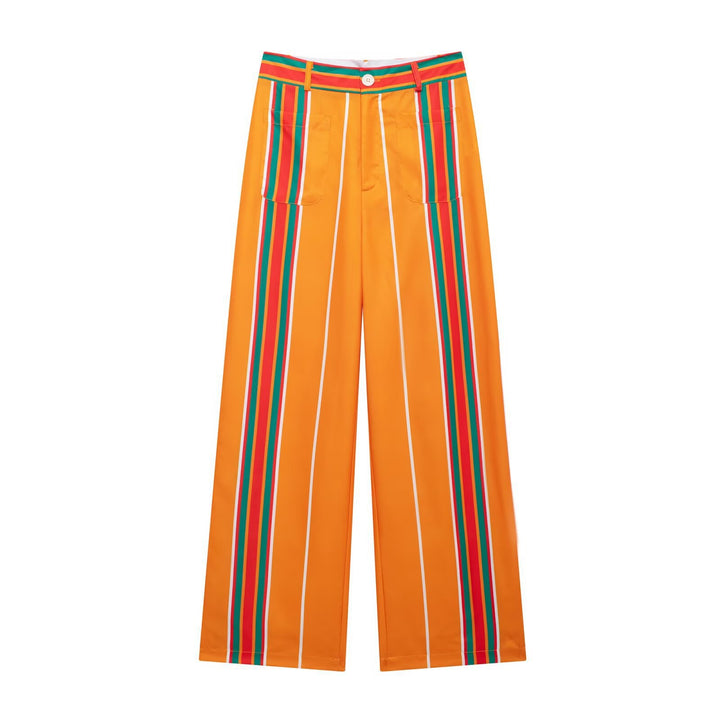 Femme Bred Bukser med Farverigt Stribet Design Stilla