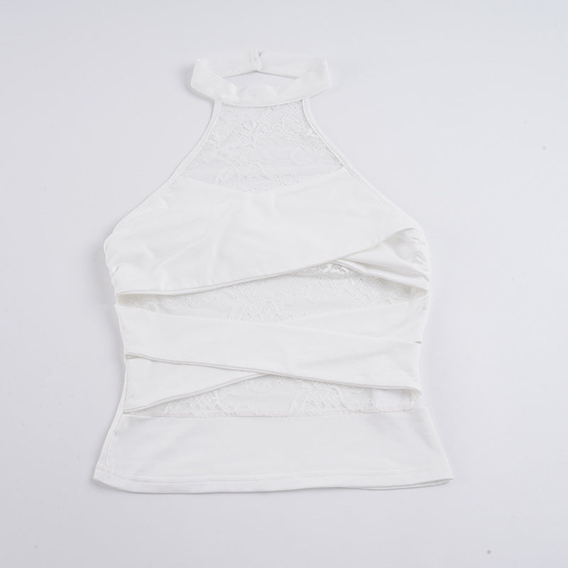 Dame moderne halterneck med luksuriøs spids og raffineret draperingseffekt Skovae