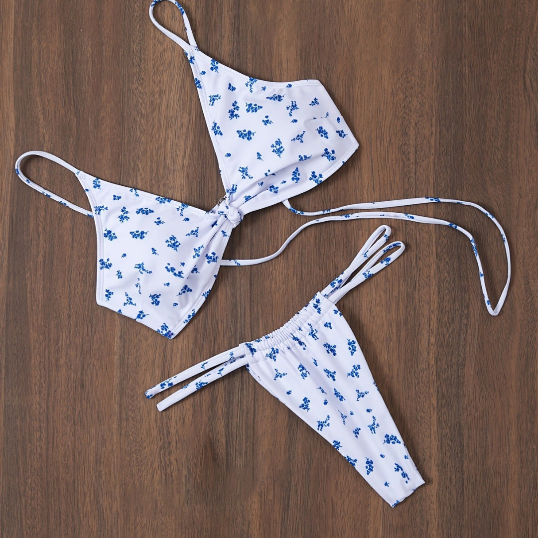 Dame Triangel-Bikini med blomsterdetaljer og justerbare stropper Stilla