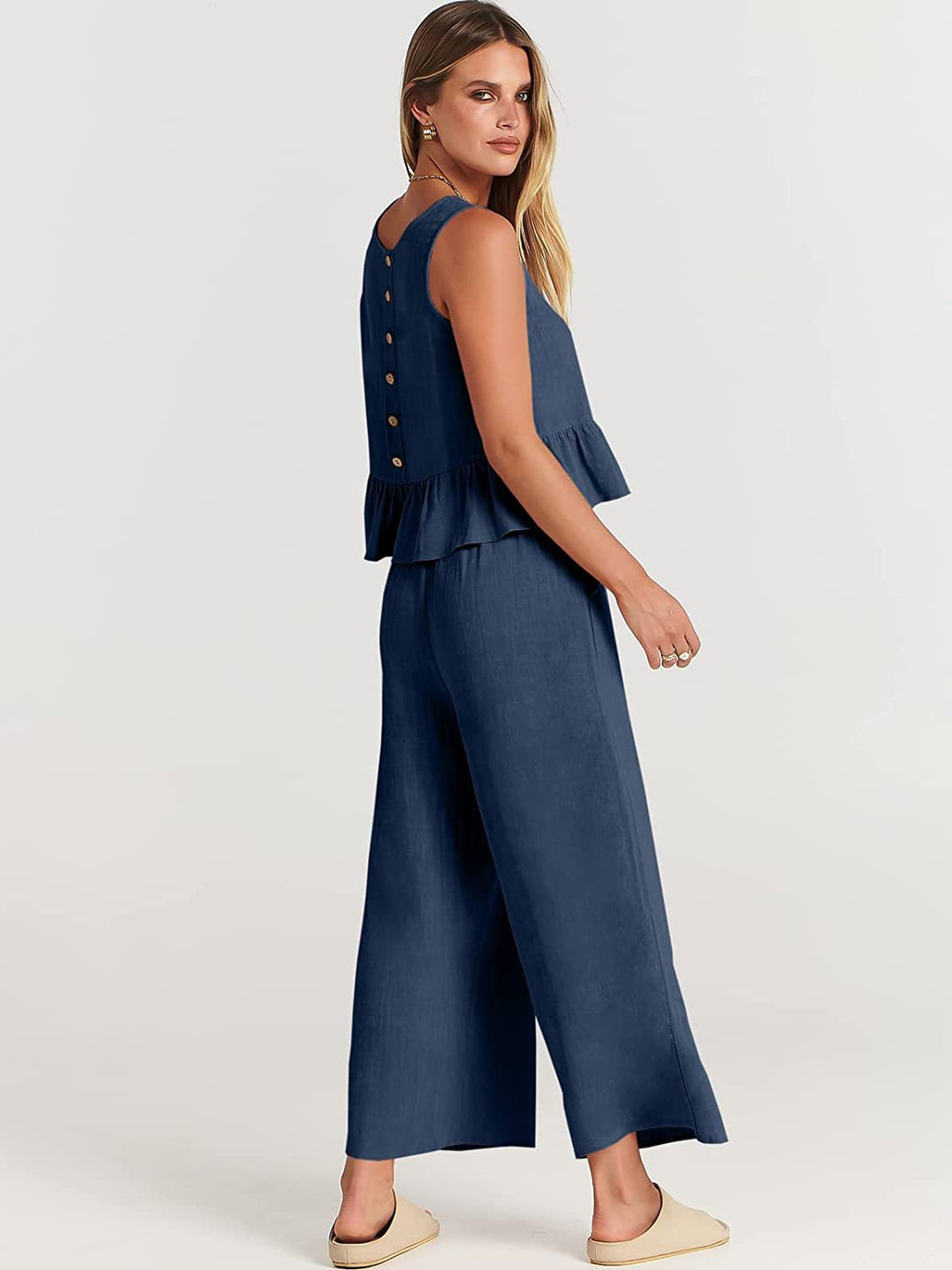 Dame-Peplum-top og løstsiddende bukser sæt Stilla