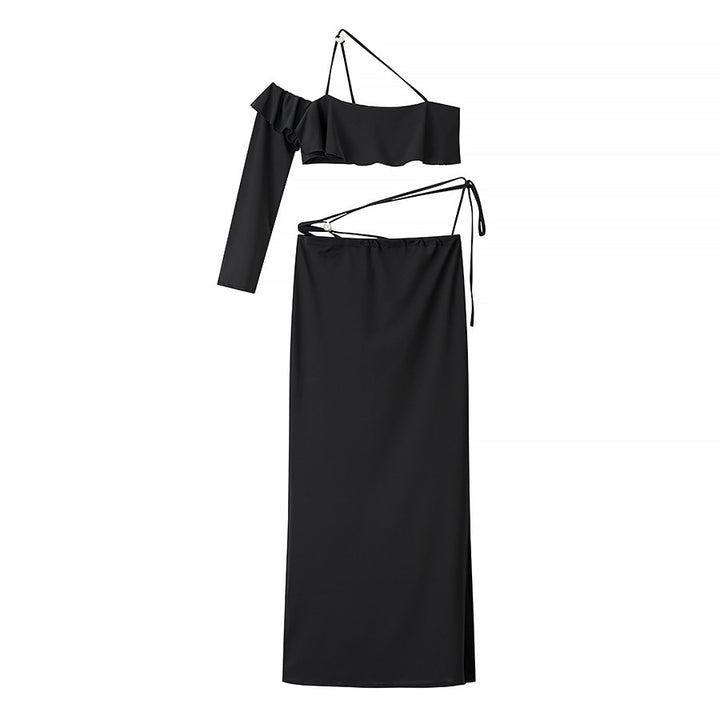 Femme Off-Shoulder Ruffle To-delt Maxi Kjole Sæt Stilla