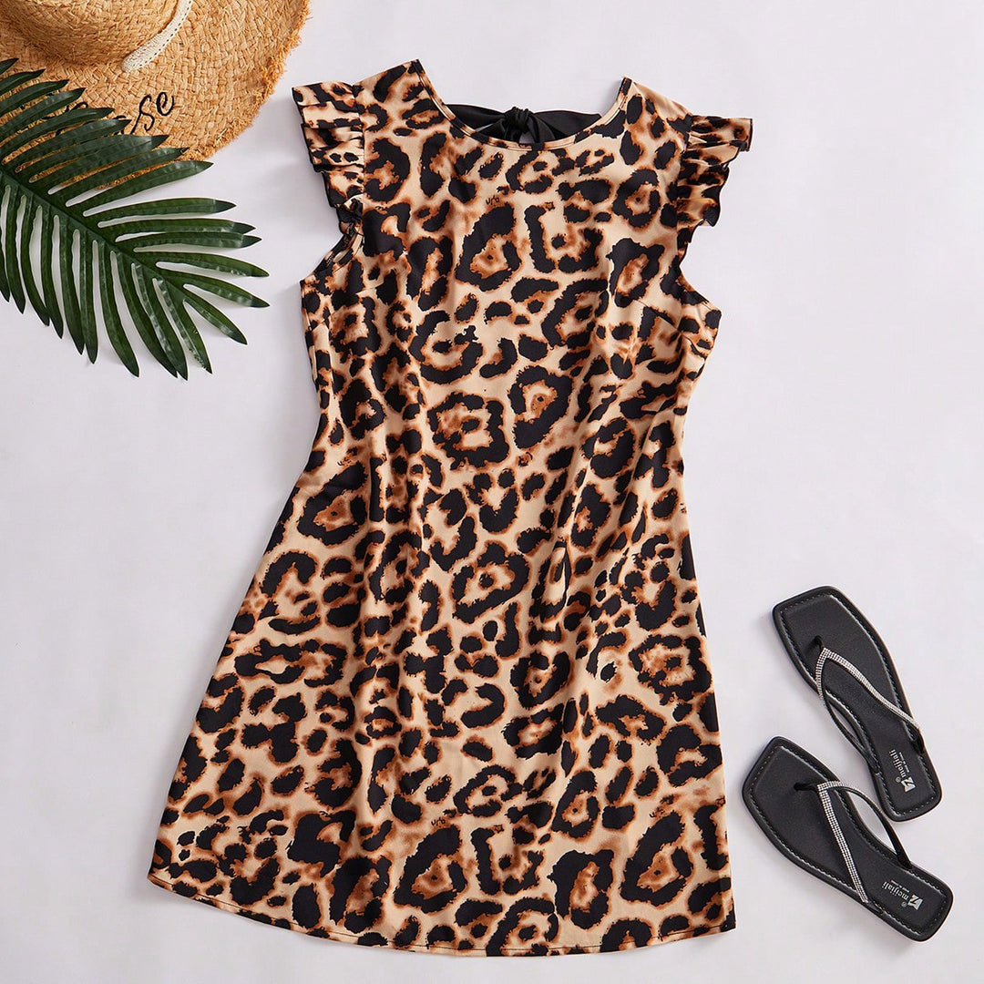 Dame trendy omslagskjorte med flæse detaljer og leopard tryk Stilla