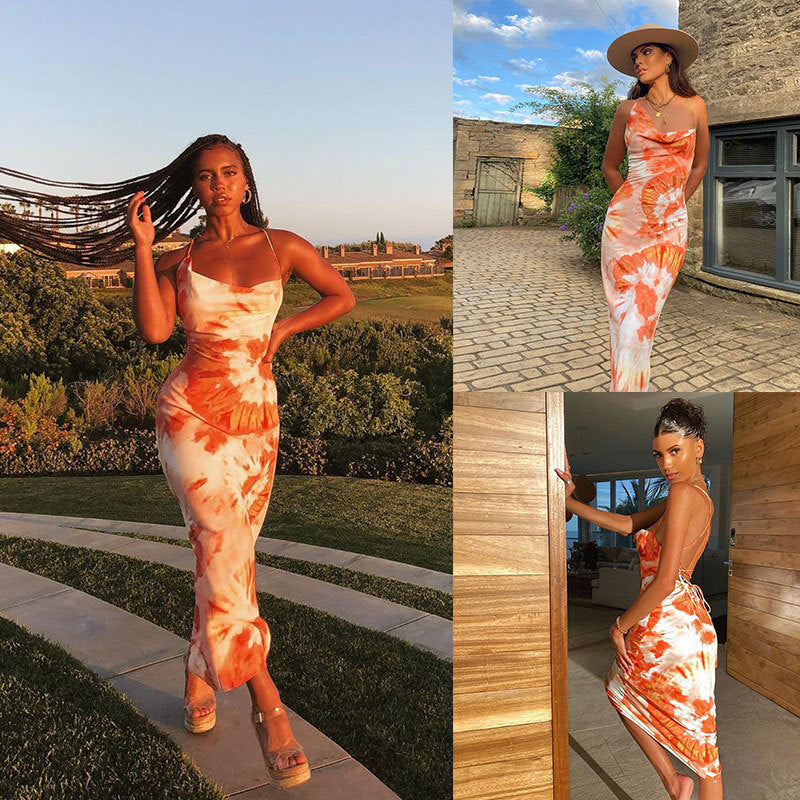 Dame Cowl Neck Tie-Dye Maxikjole Stilla