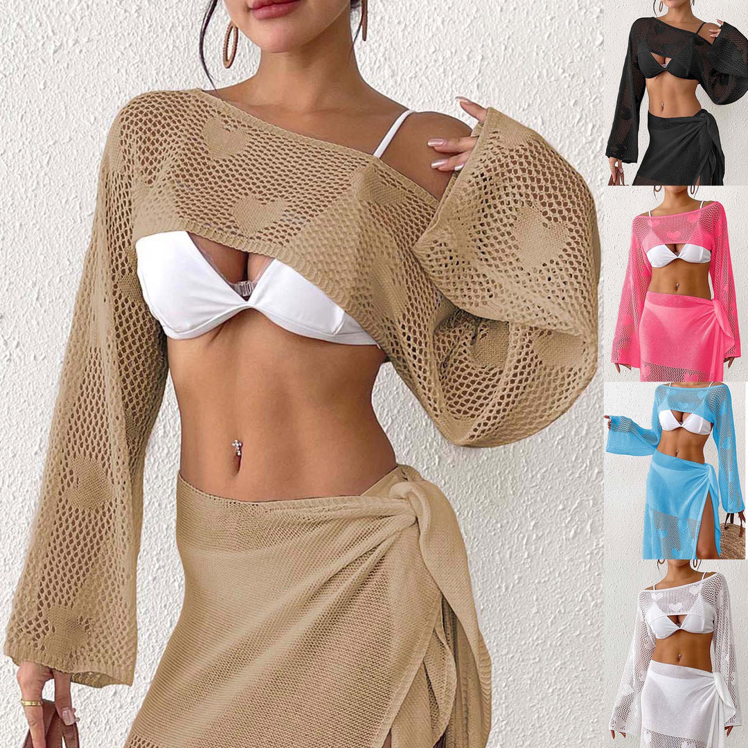 Dame Hjerteprint Net Strand Cover-Up Sæt Stilla