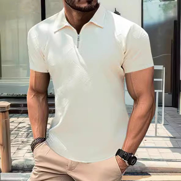 Herrer moderne kortærmet poloshirt med smart lynlås Stilla