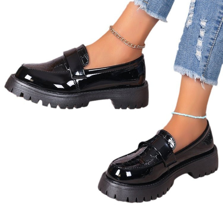 Dame Chunky Loafers med blank lakoverflade og skridsikker profilsål Stilla